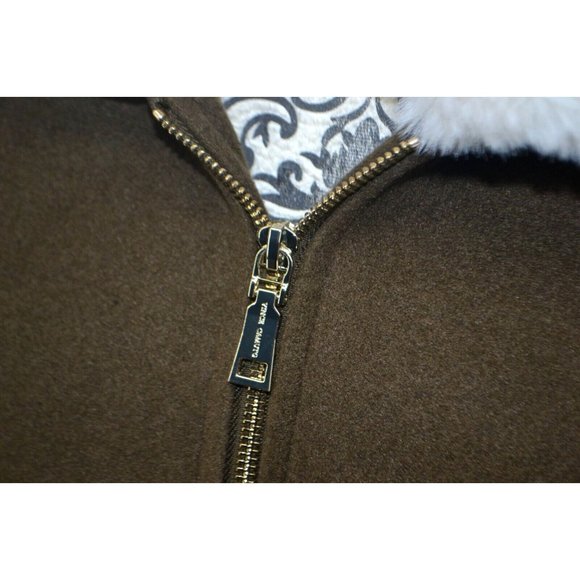 VINCE CAMUTO Women's Detachable Faux Fur Collar Full Zip Peacoat SMALL Olive NWT - Picture 7 of 10